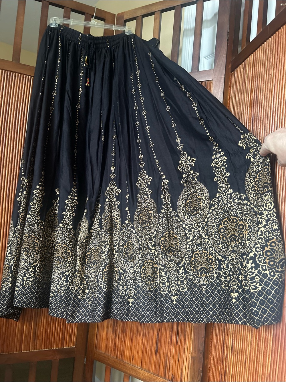 Vintage Plus Size Black Maxi Skirt with Gold Embroidered Border by RAJ.